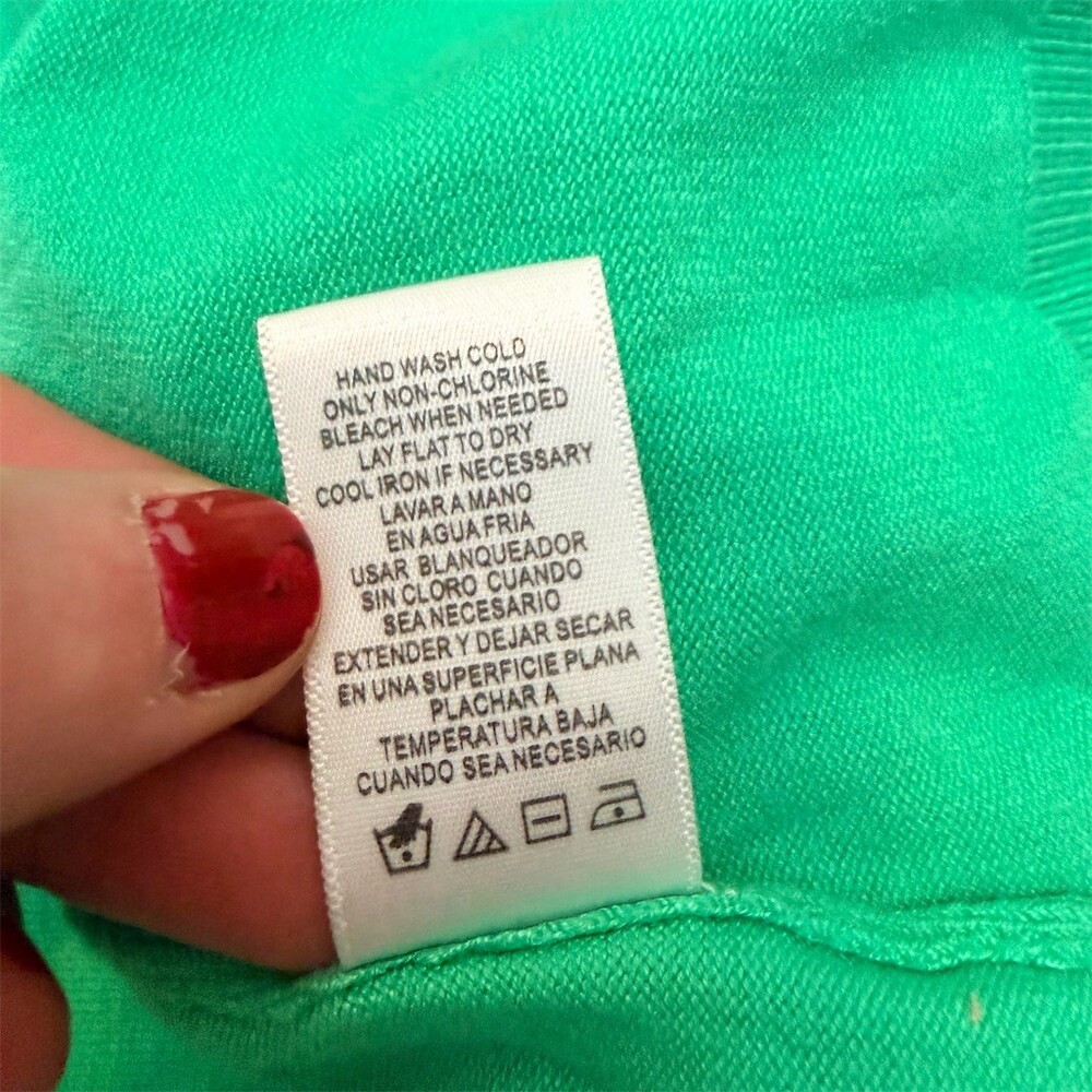 525 America Bright Green V-Neck Knit Sweater Size S 3/4 Sleeve Preppy Layering - Picture 8 of 8